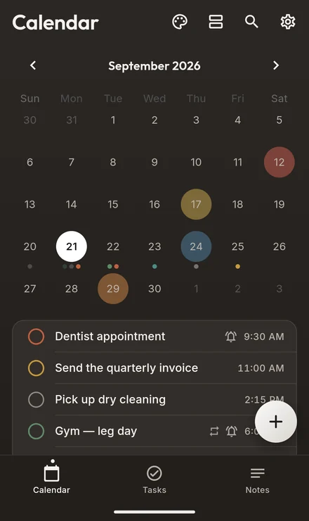 Orbit's calendar screen